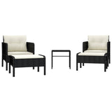 5 Piece Garden Lounge Set with Cushions Black Poly Rattan - Front View