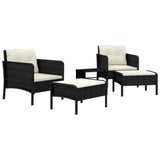 5 Piece Garden Lounge Set with Cushions Black Poly Rattan - Side View
