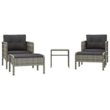 5 Piece Garden Lounge Set with Cushions Grey Poly Rattan - Front View