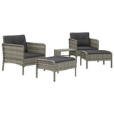 5 Piece Garden Lounge Set with Cushions Grey Poly Rattan