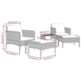 5 Piece Garden Lounge Set with Cushions Grey Poly Rattan - Low Angle