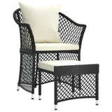 2 Piece Garden Lounge Set with Cushions Black Poly Rattan - Front View