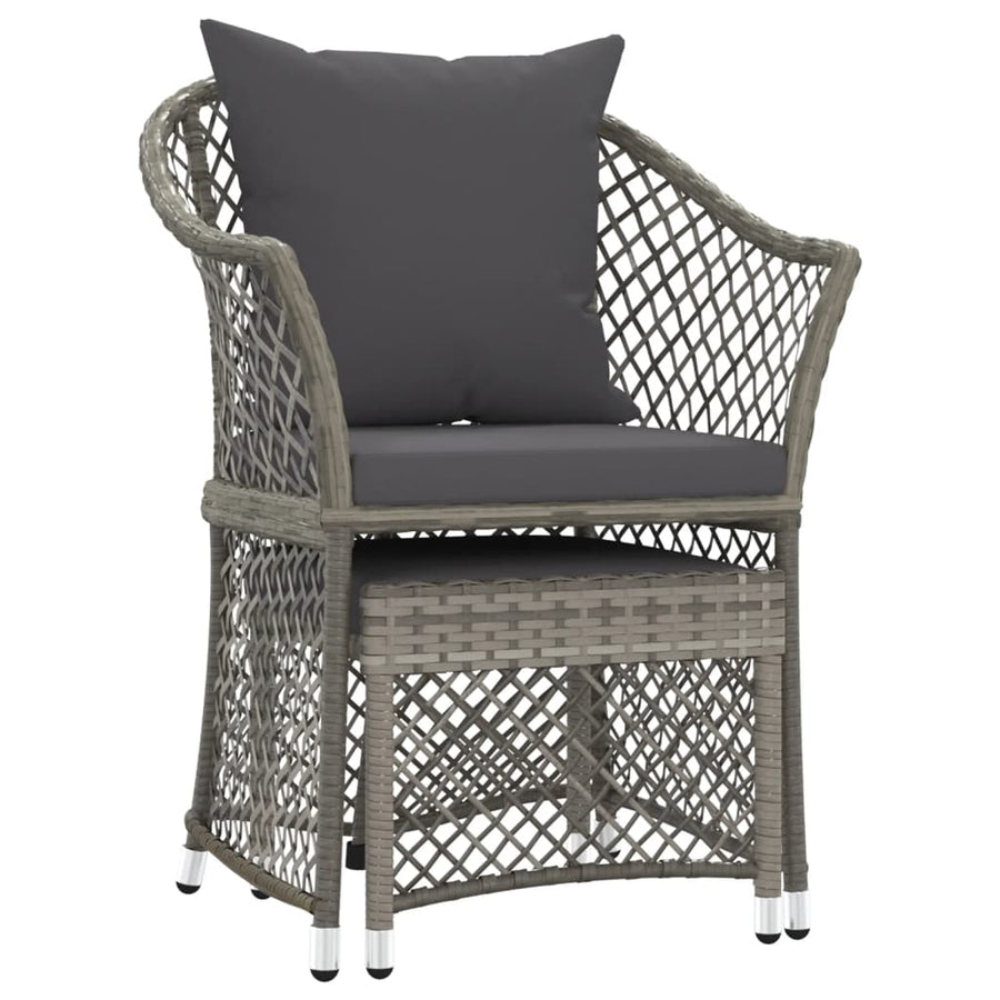 2 Piece Garden Lounge Set with Cushions Grey Poly Rattan