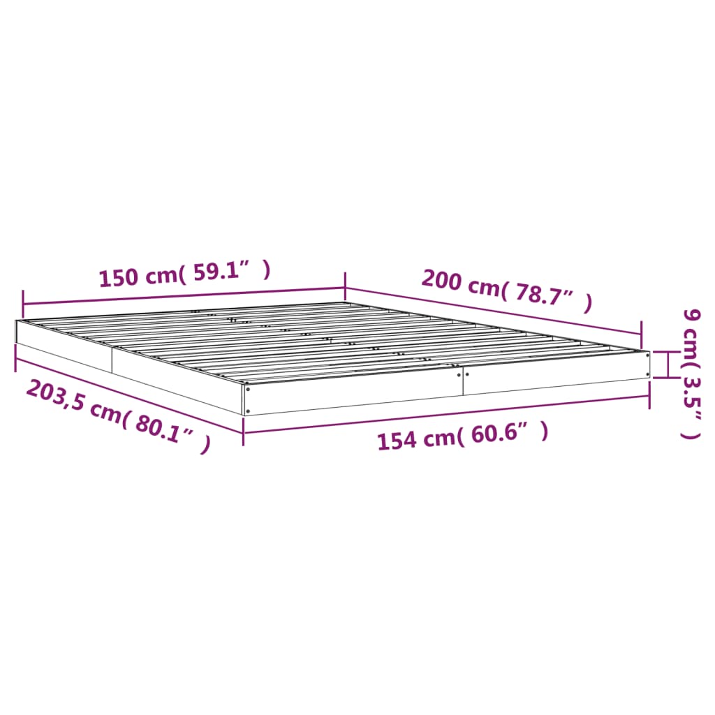 Bed Frame without Mattress White 150x200 cm Solid Wood Pine
