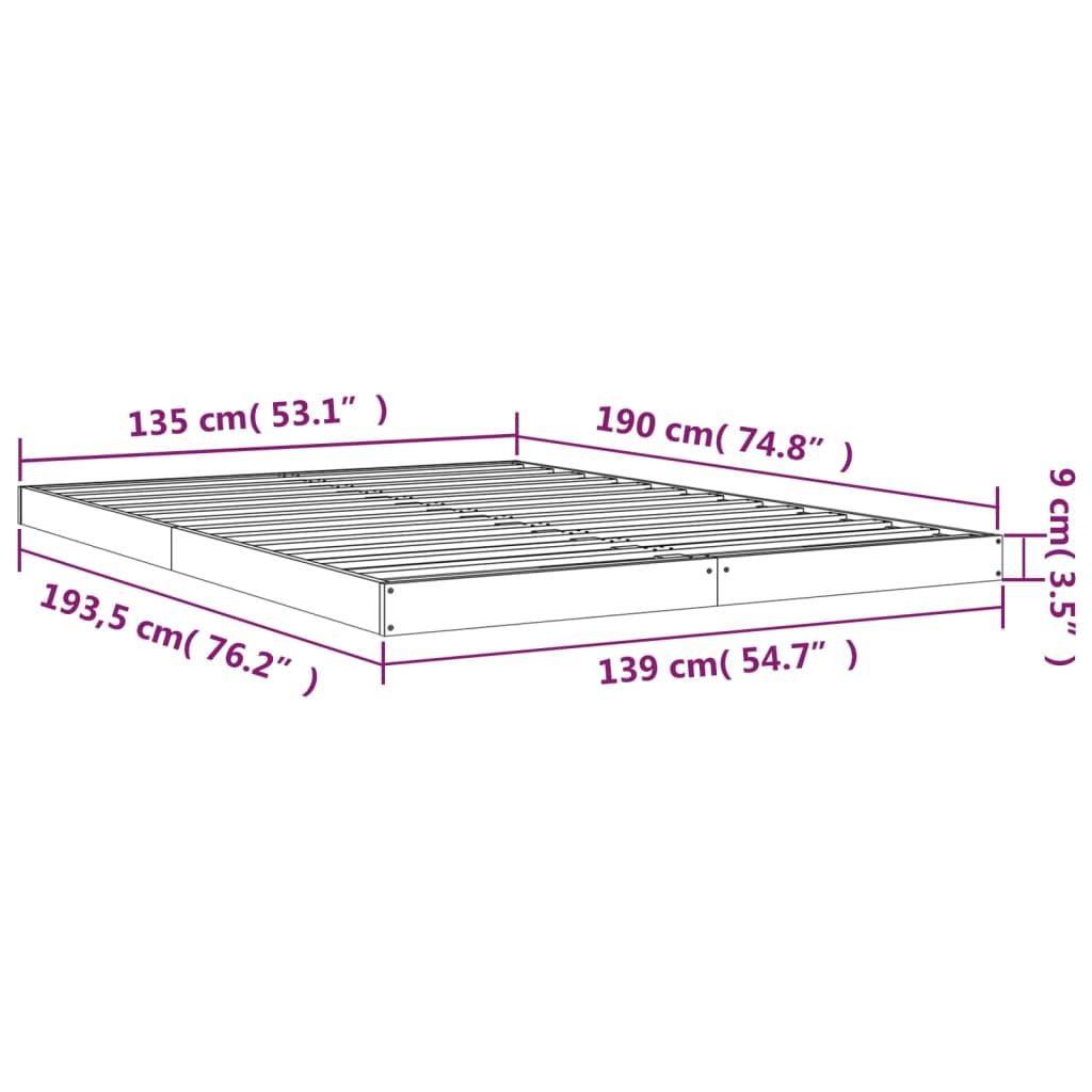 Bed Frame without Mattress White 135x190 cm Solid Wood Pine
