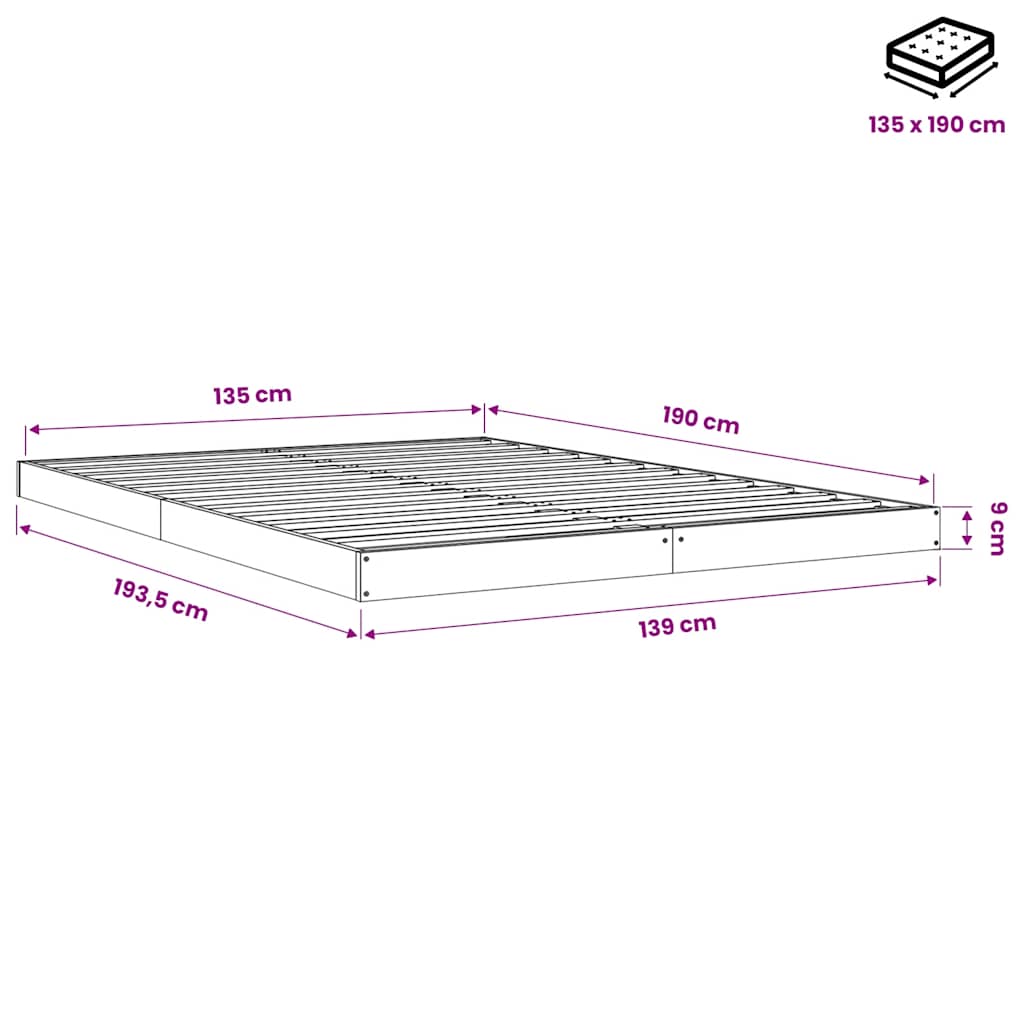 Bed Frame without Mattress Black 135x190 cm Solid Wood Pine