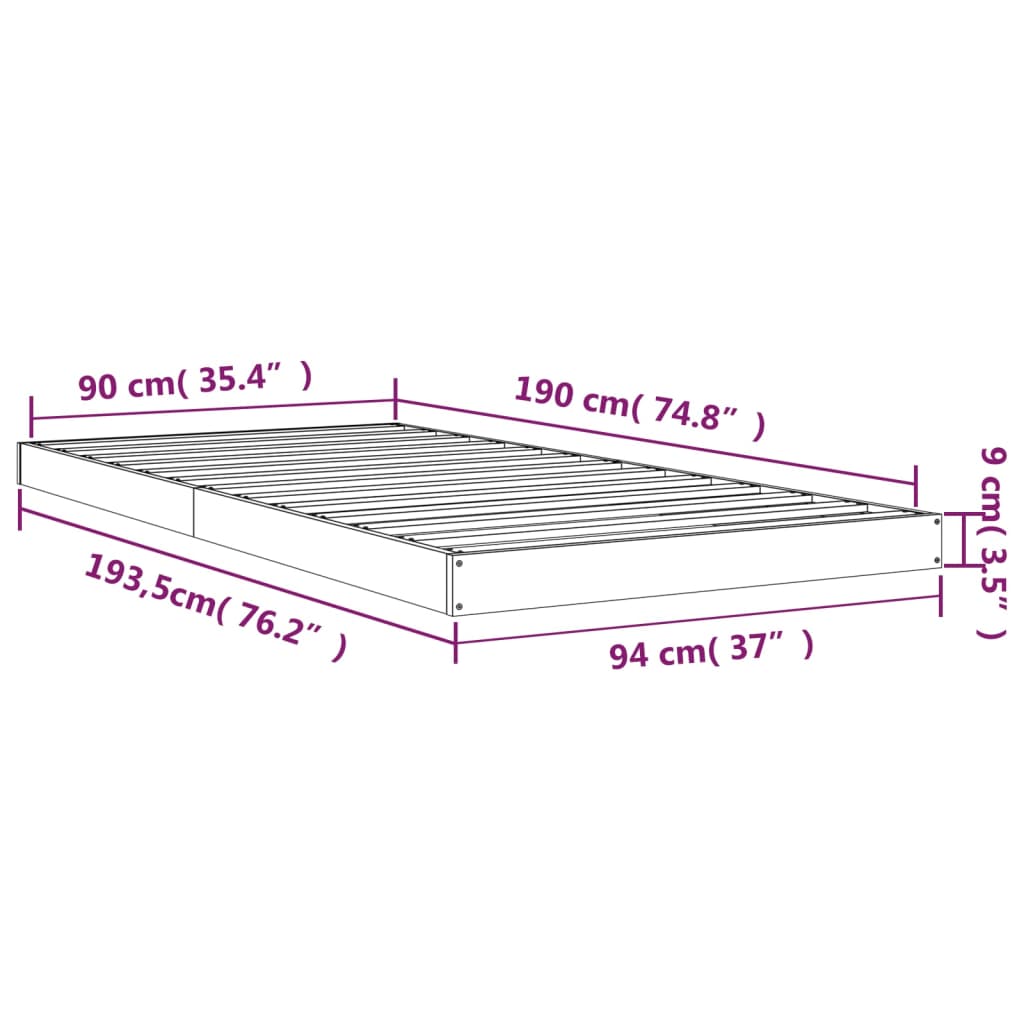 Bed Frame without Mattress Black 90x190 cm Solid Wood Pine