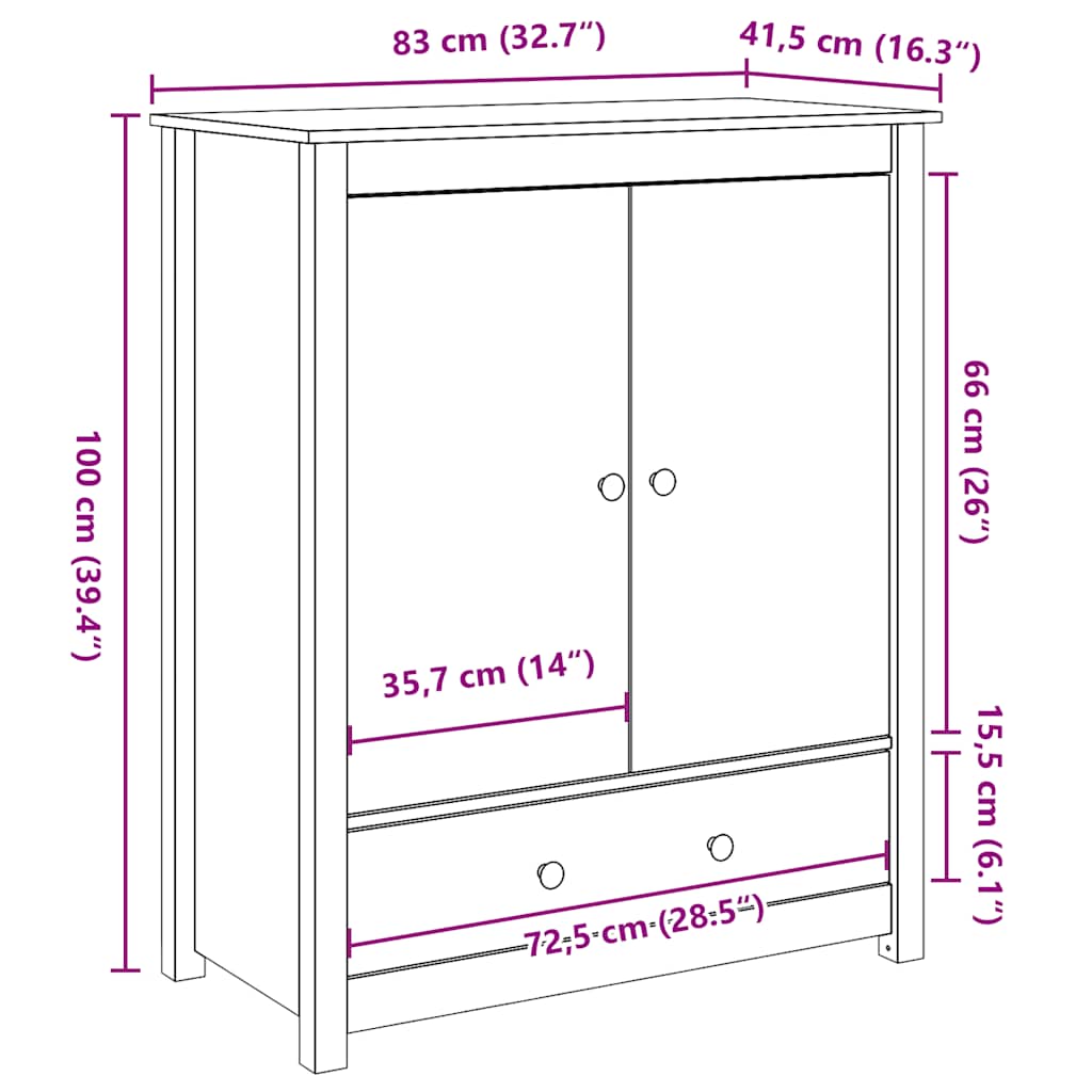 Highboard White 83x41.5x100 cm Solid Wood Pine
