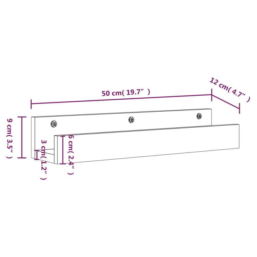 Wall Shelves 2 pcs 50x12x9 cm Solid Wood Pine
