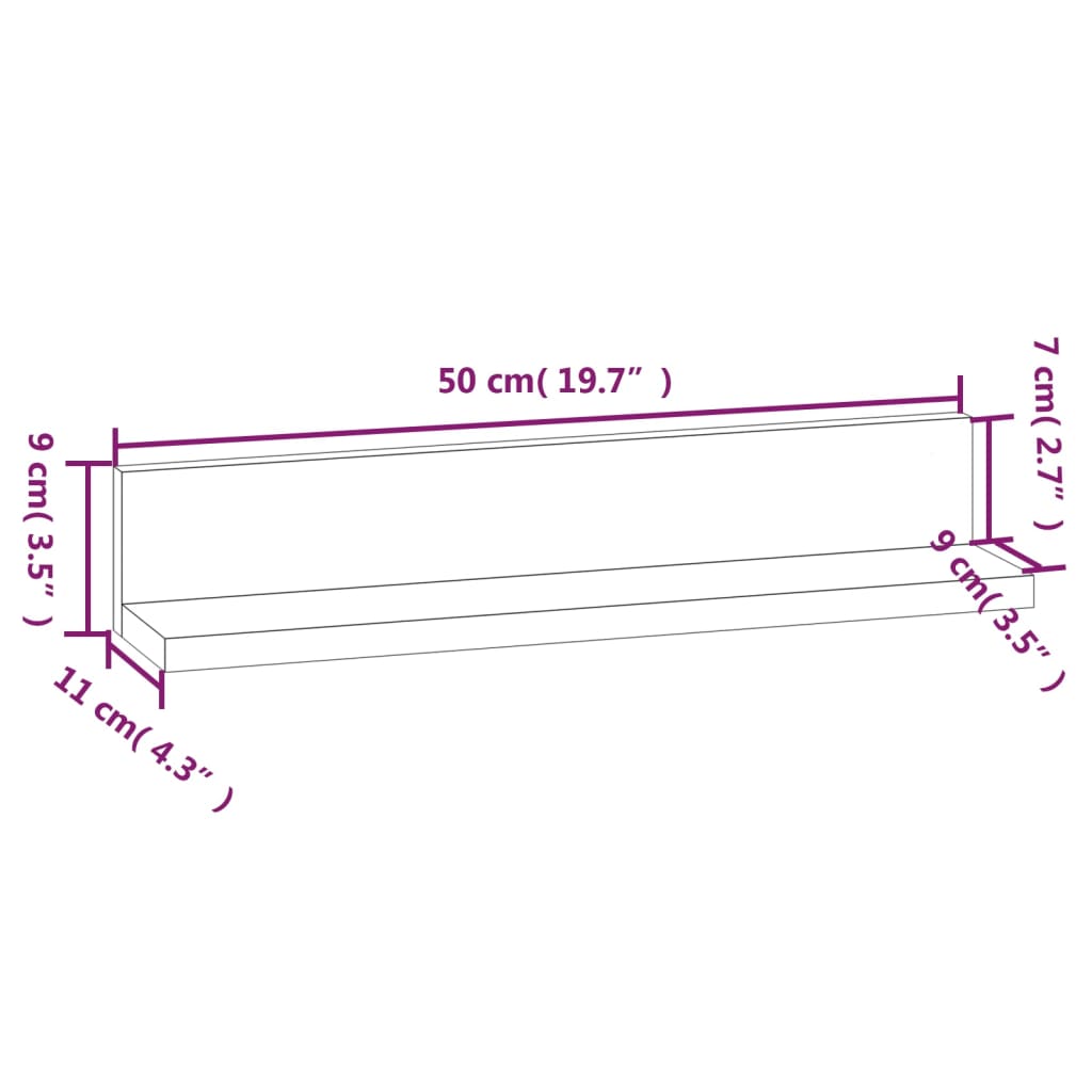 Wall Shelves 2 pcs 50x11x9 cm Solid Wood Pine