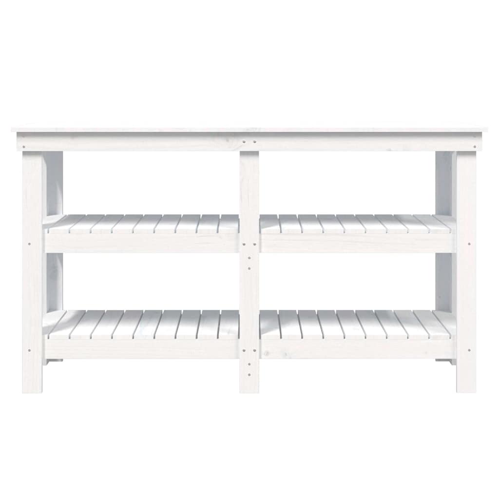Work Bench White 142.5x50x80 cm Solid Wood Pine