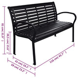 Garden Bench Black 116 cm Steel and WPC - 45-Degree Angle