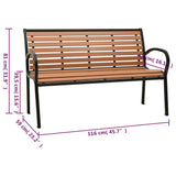 Garden Bench Black and Brown 116 cm Steel and WPC - Rear View