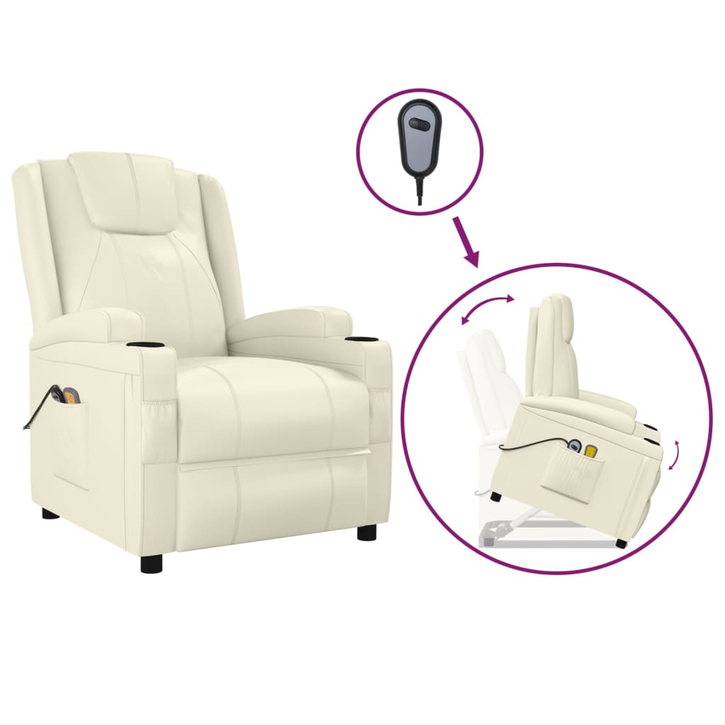 Stand up Massage Chair Cream White Faux Leather
