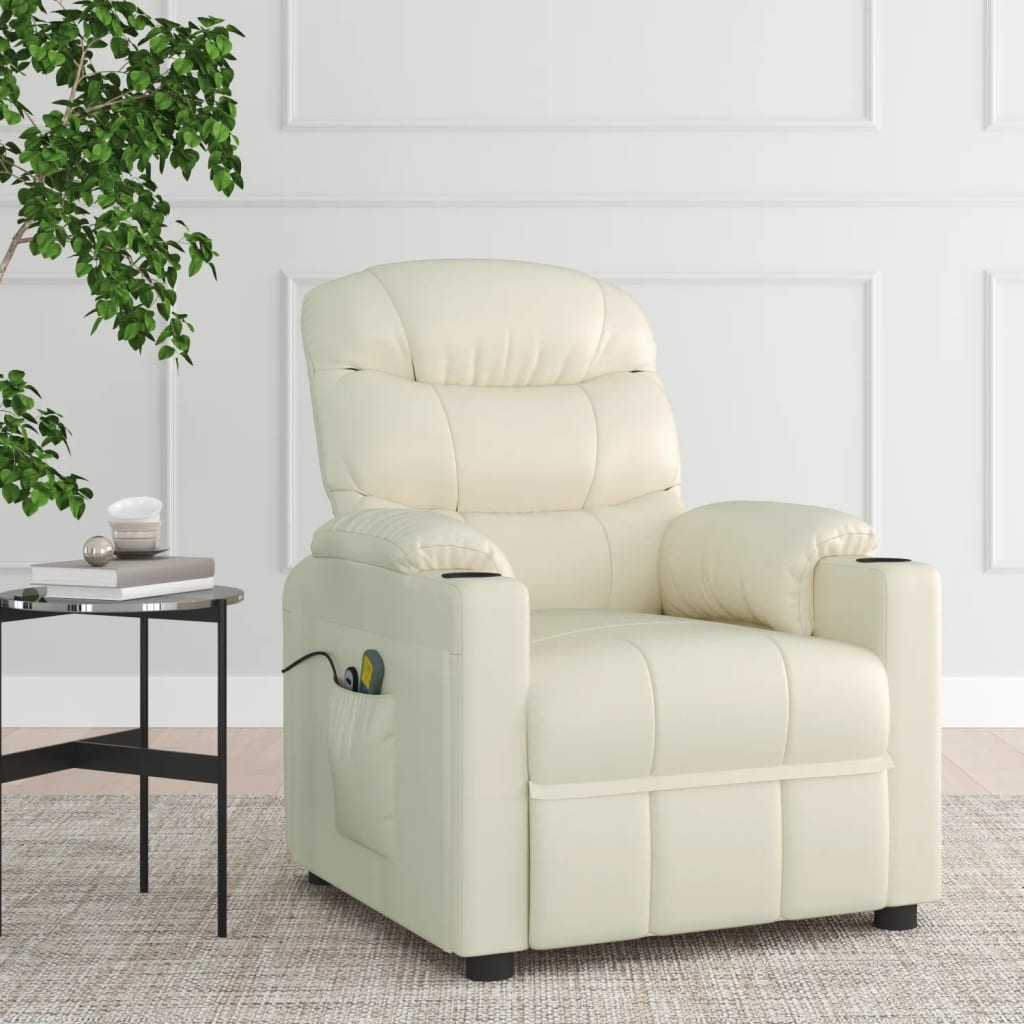 Stand up Massage Chair Cream Faux Leather
