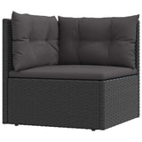 Garden Corner Sofa with Cushions Black Poly Rattan - Front View