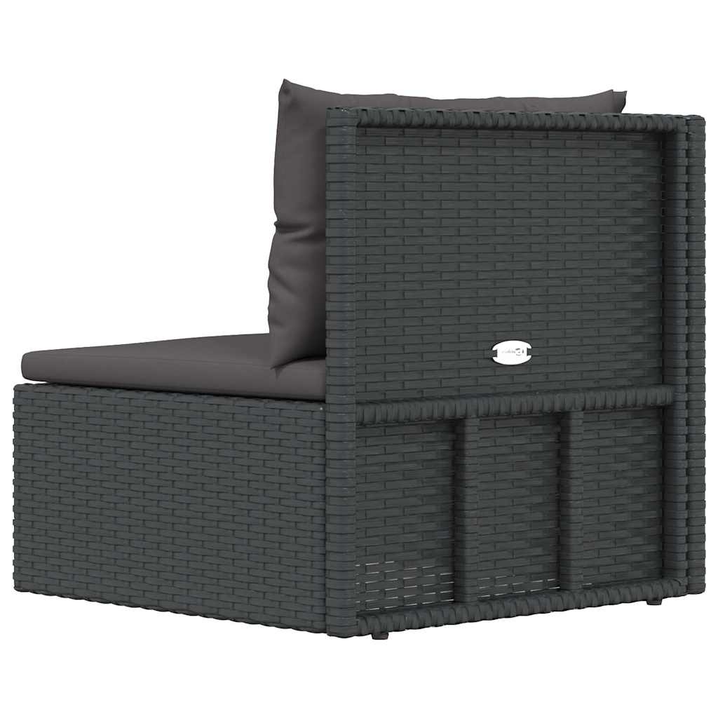 Garden Corner Sofa with Cushions Black Poly Rattan
