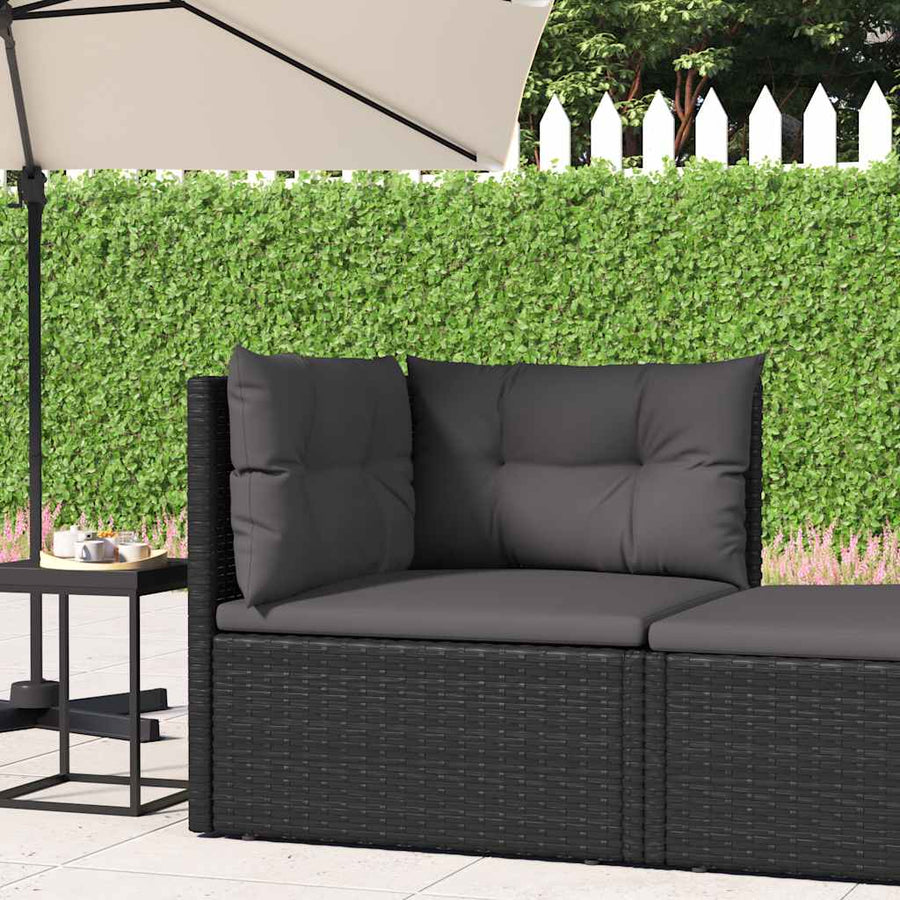 Garden Corner Sofa with Cushions Black Poly Rattan
