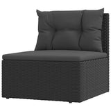 Garden Middle Sofa with Cushions Black Poly Rattan - Front View