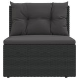 Garden Middle Sofa with Cushions Black Poly Rattan - Top-Down View