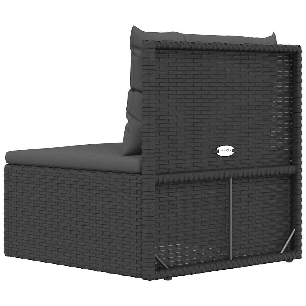 Garden Middle Sofa with Cushions Black Poly Rattan