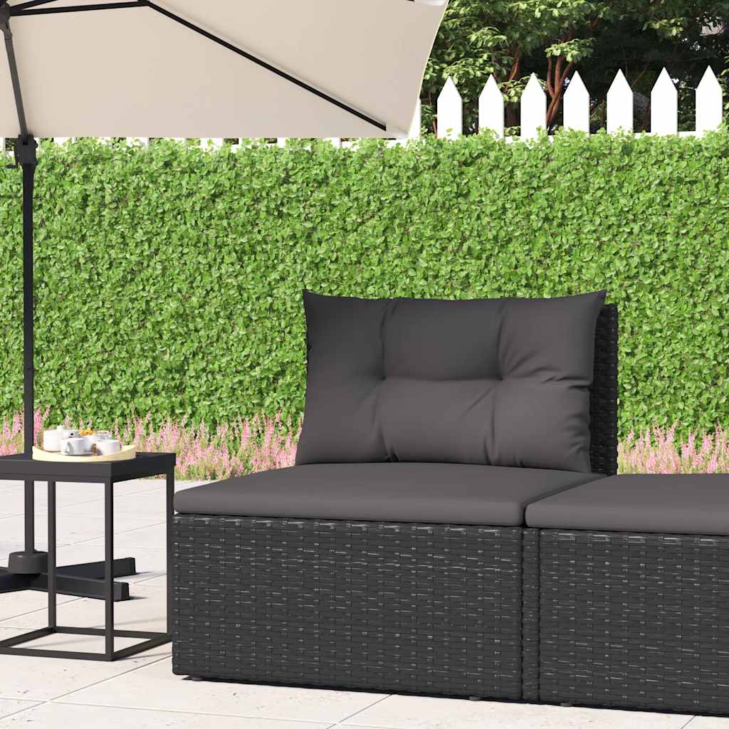 Garden Middle Sofa with Cushions Black Poly Rattan