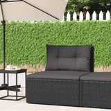 Garden Middle Sofa with Cushions Black Poly Rattan