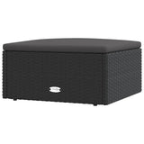 Garden Footstool with Cushion Black Poly Rattan - Front View