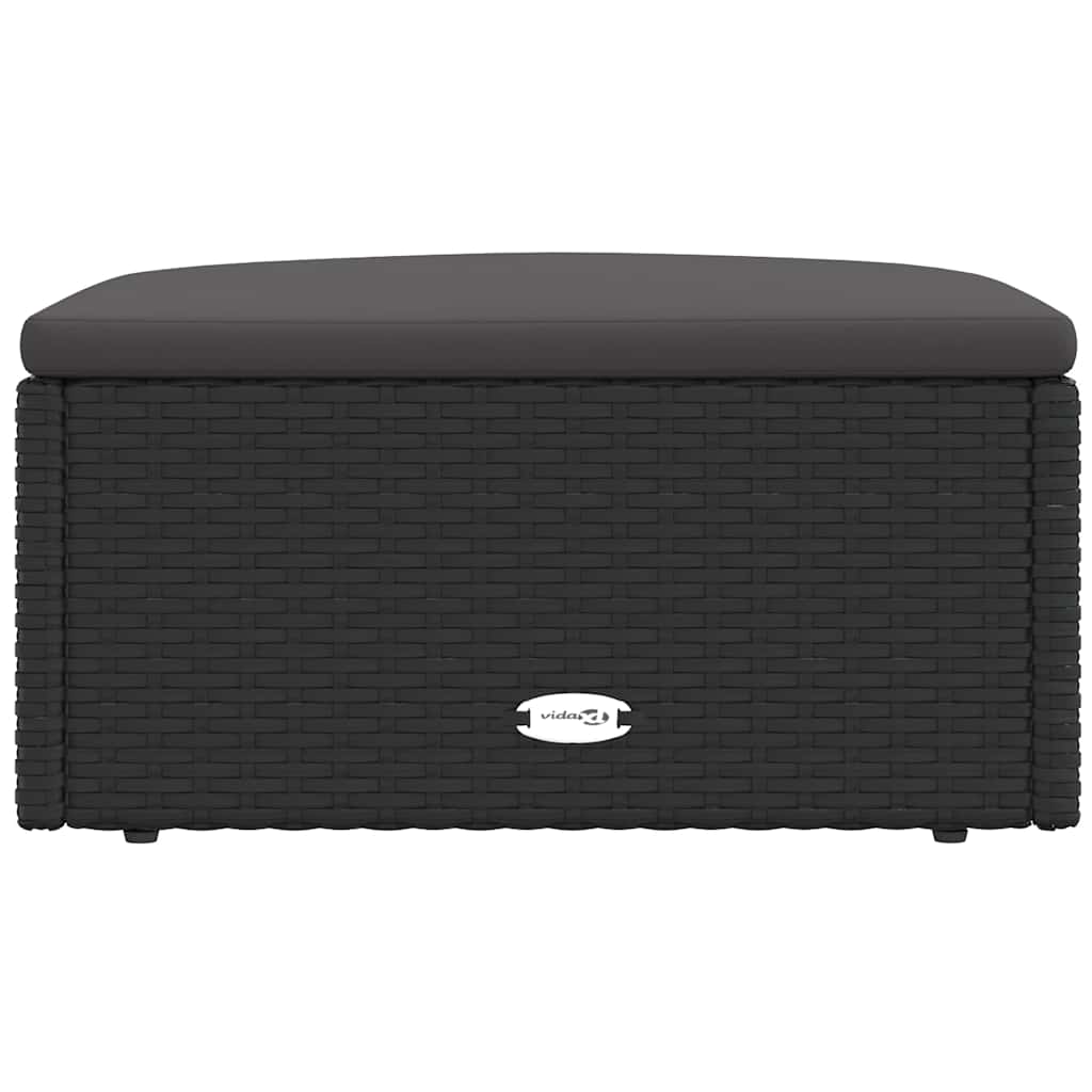 Garden Footstool with Cushion Black Poly Rattan