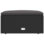 Garden Footstool with Cushion Black Poly Rattan