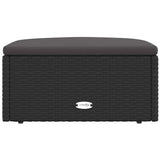 Garden Footstool with Cushion Black Poly Rattan - Side View