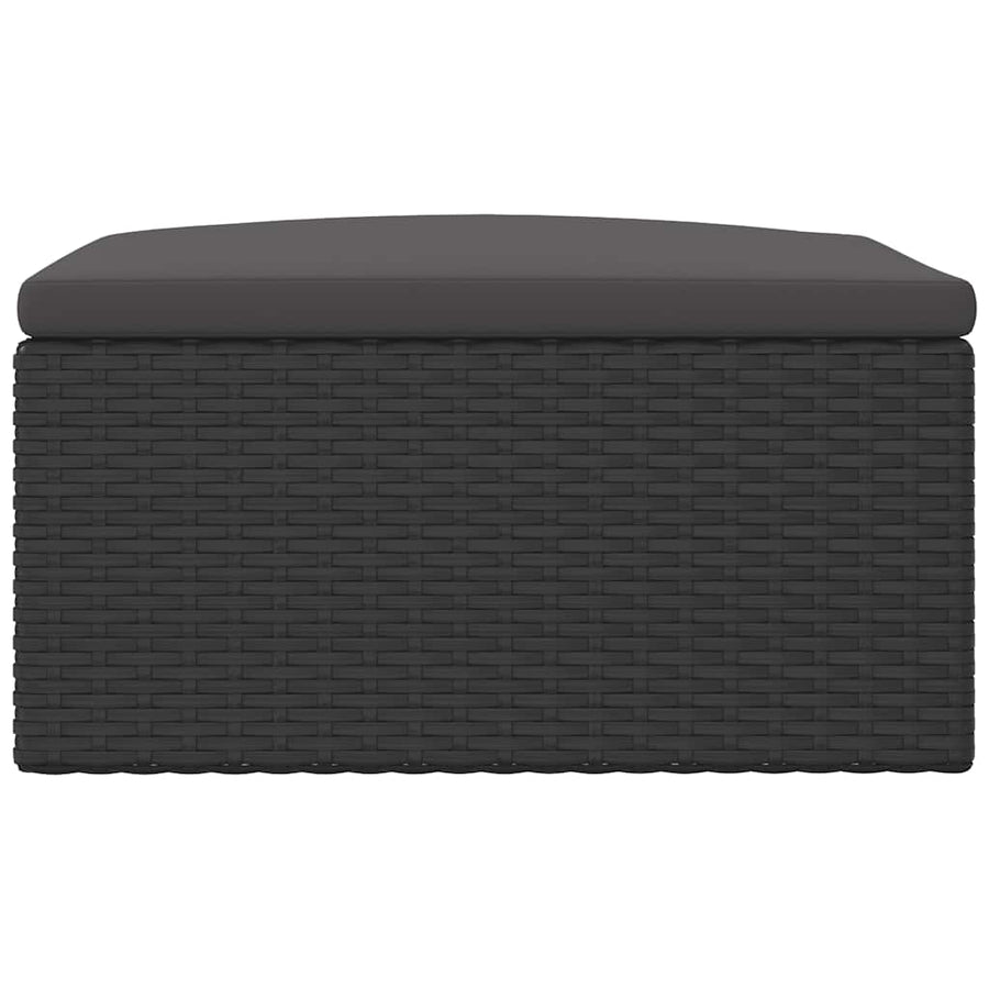 Garden Footstool with Cushion Black Poly Rattan