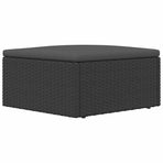 Garden Footstool with Cushion Black Poly Rattan