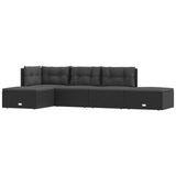 5 Piece Garden Lounge Set with Cushions Black Poly Rattan - Front View