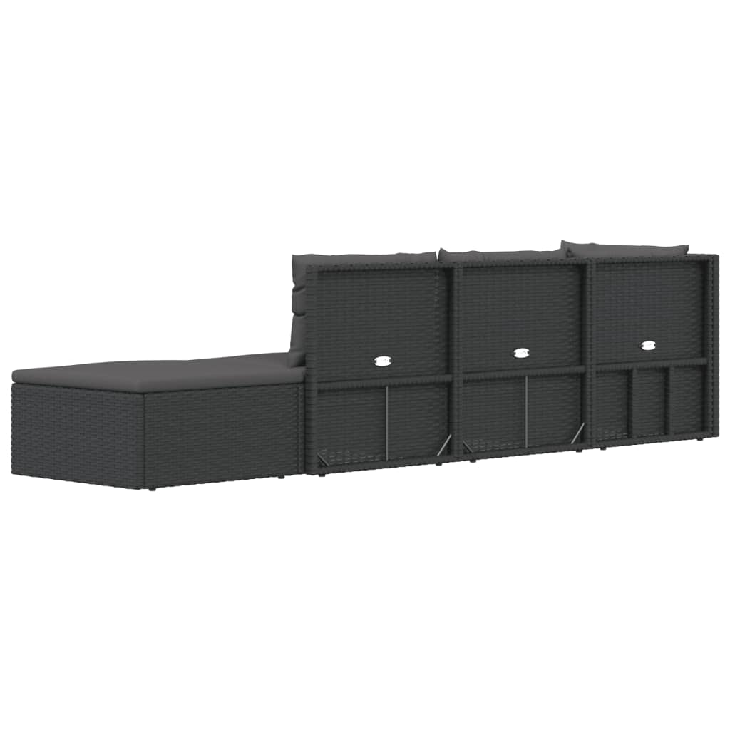 5 Piece Garden Lounge Set with Cushions Black Poly Rattan