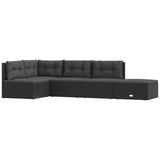 5 Piece Garden Lounge Set with Cushions Black Poly Rattan - Front View