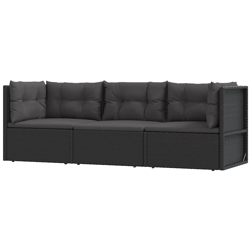 3 Piece Garden Lounge Set with Cushions Black Poly Rattan