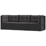 3 Piece Garden Lounge Set with Cushions Black Poly Rattan