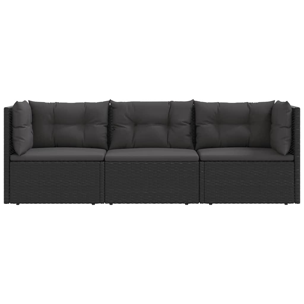 3 Piece Garden Lounge Set with Cushions Black Poly Rattan
