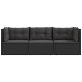 3 Piece Garden Lounge Set with Cushions Black Poly Rattan
