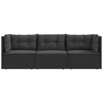 3 Piece Garden Lounge Set with Cushions Black Poly Rattan