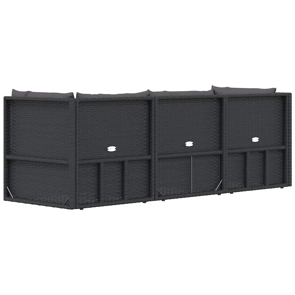 3 Piece Garden Lounge Set with Cushions Black Poly Rattan