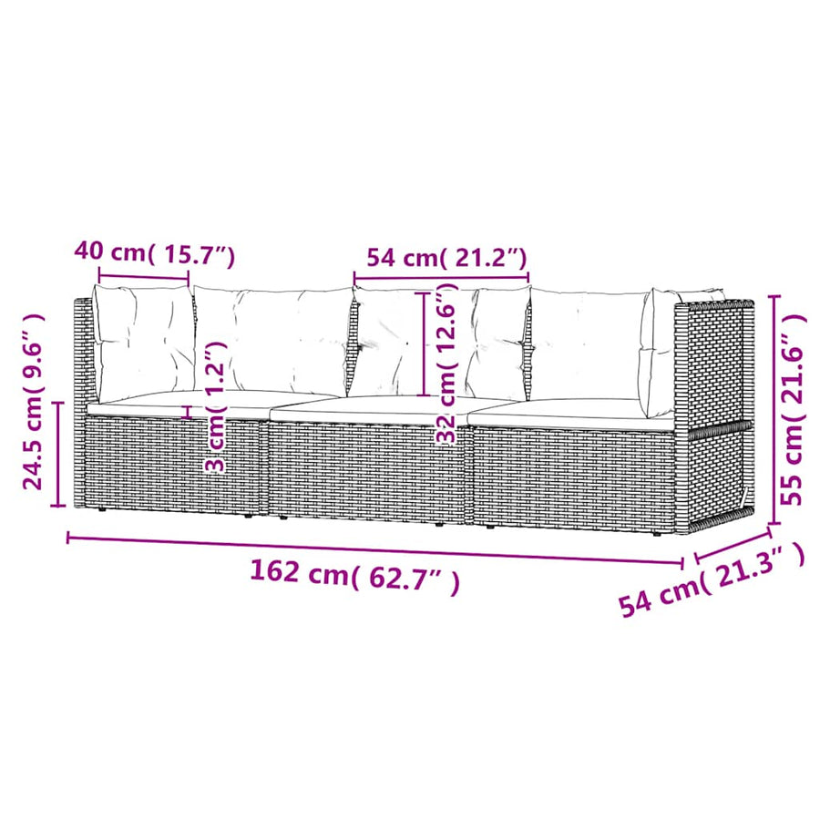 3 Piece Garden Lounge Set with Cushions Black Poly Rattan