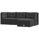 4 Piece Garden Lounge Set with Cushions Black Poly Rattan - Front View