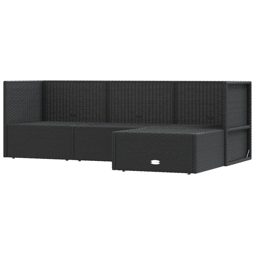 4 Piece Garden Lounge Set with Cushions Black Poly Rattan