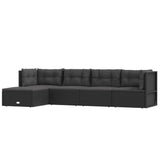 5 Piece Garden Lounge Set with Cushions Black Poly Rattan