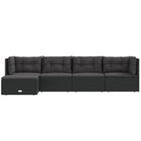 5 Piece Garden Lounge Set with Cushions Black Poly Rattan