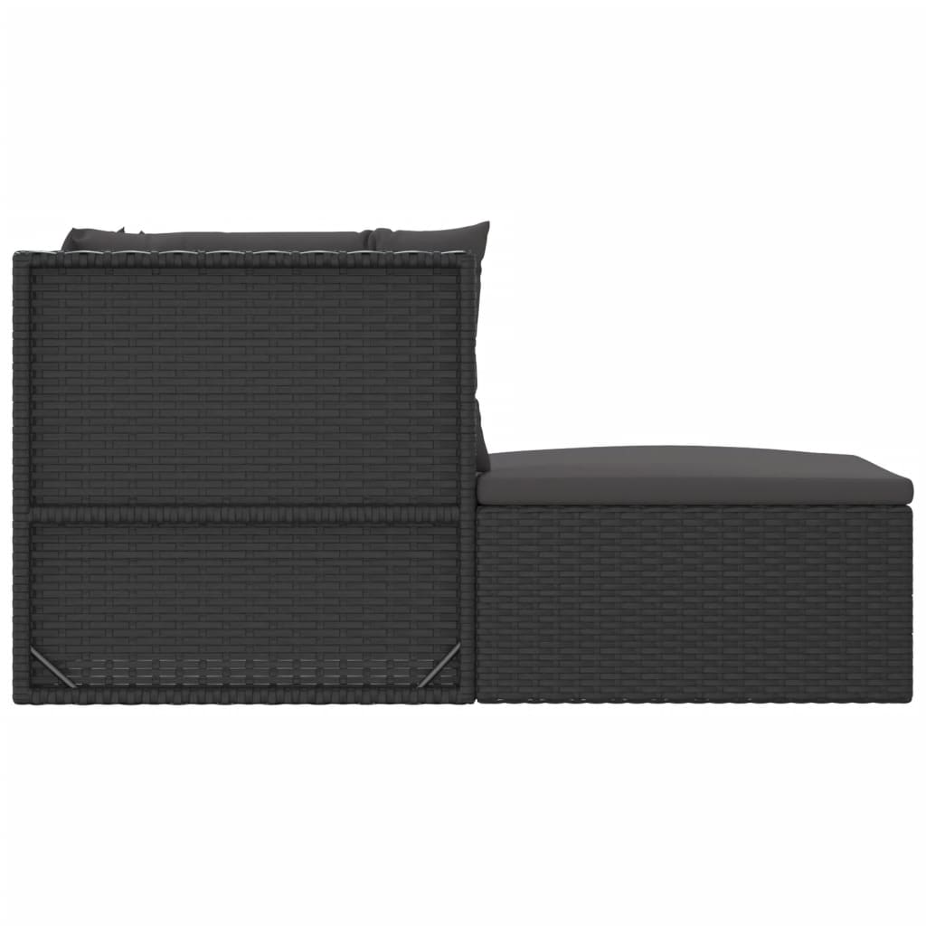 5 Piece Garden Lounge Set with Cushions Black Poly Rattan