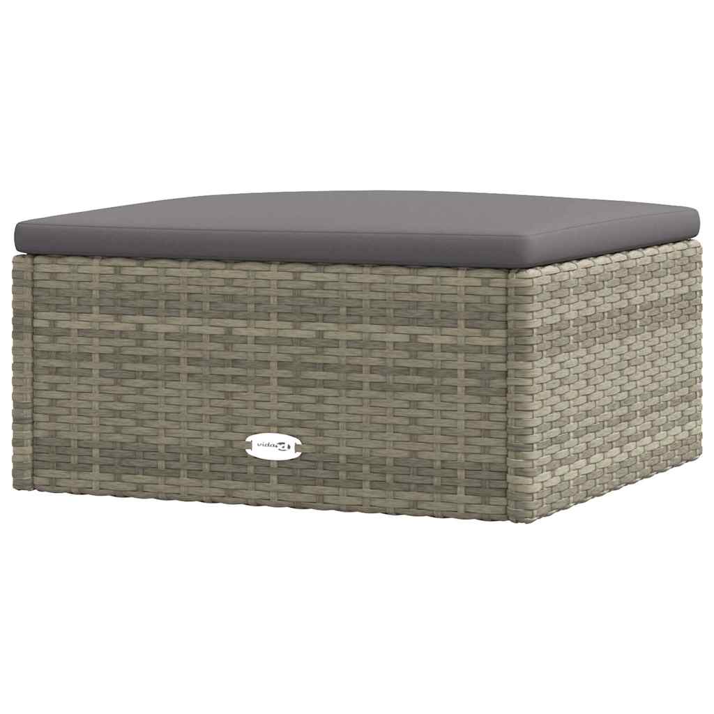 Garden Footstool with Cushion Grey Poly Rattan