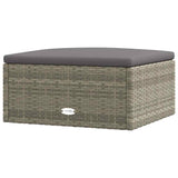 Garden Footstool with Cushion Grey Poly Rattan - Front View